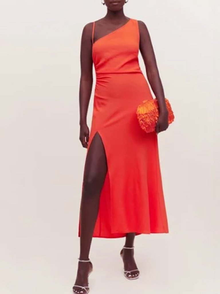 Reformation Amani Red One Shoulder Midi Dress Nwt Size 12